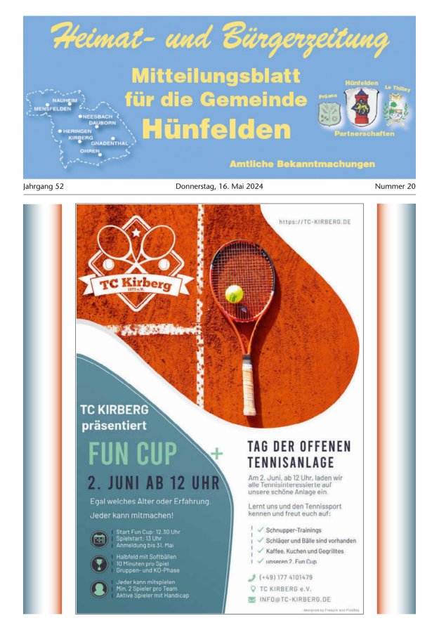 Mitteilungsblatt für die Gemeinde Hünfelden Titelblatt 20/2024