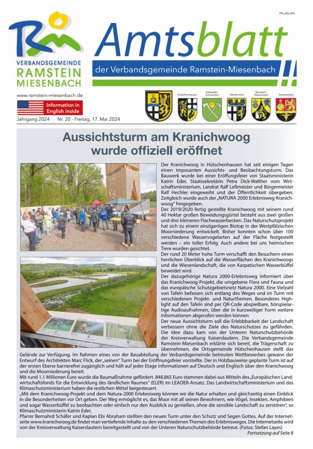 Amtsblatt VG Ramstein-Miesenbach Titelblatt 20/2024