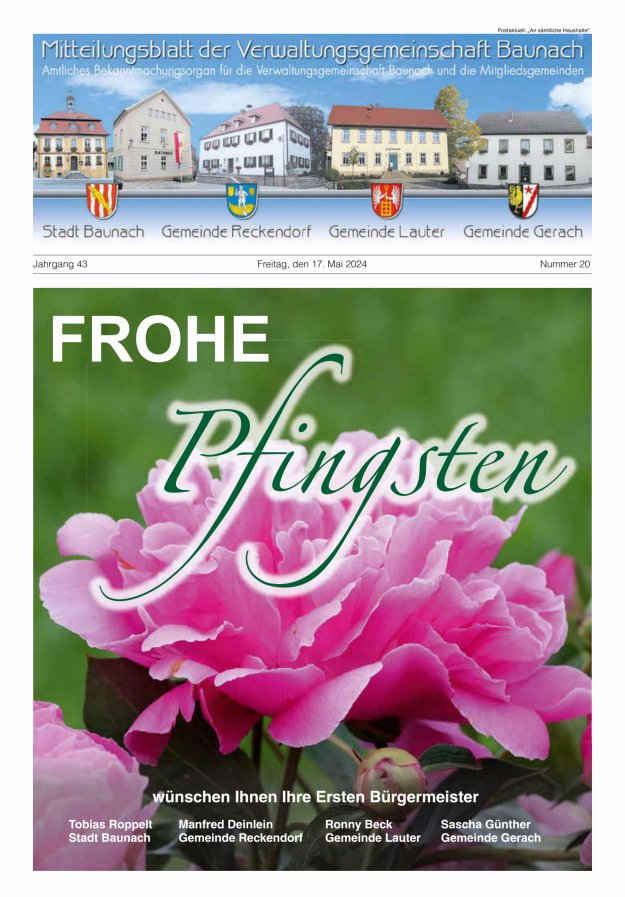 Mitteilungsblatt Verwaltungsgemeinschaft Baunach Titelblatt 20/2024