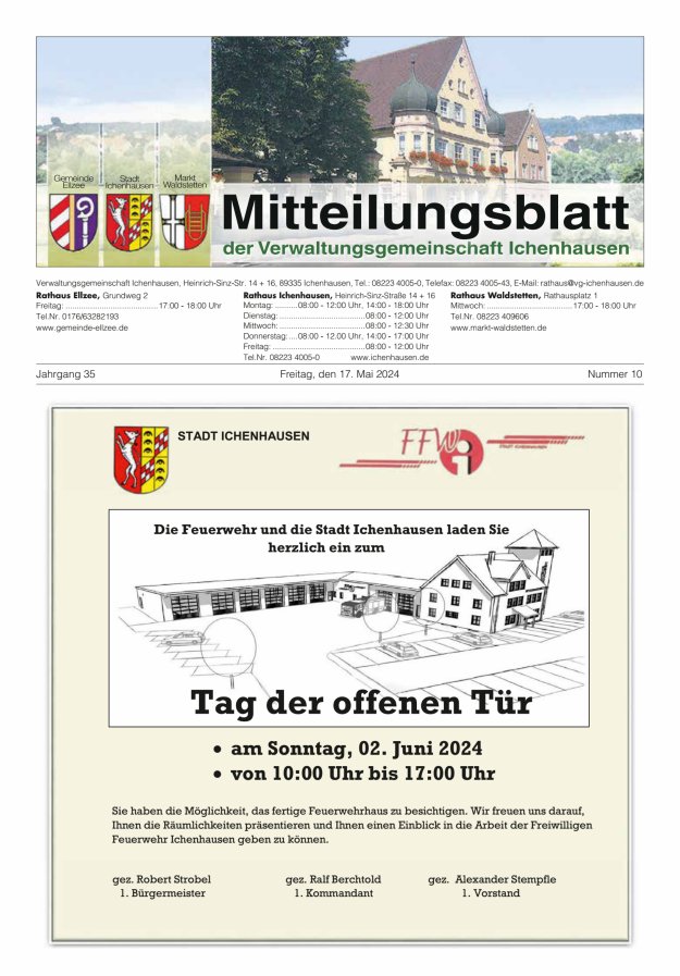 Mitteilungsblatt der Verwaltungsgemeinschaft Ichenhausen Titelblatt 10/2024