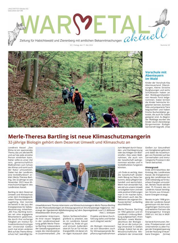 Warmetal aktuell (Habichtswald + Zierenberg) Titelblatt 20/2024