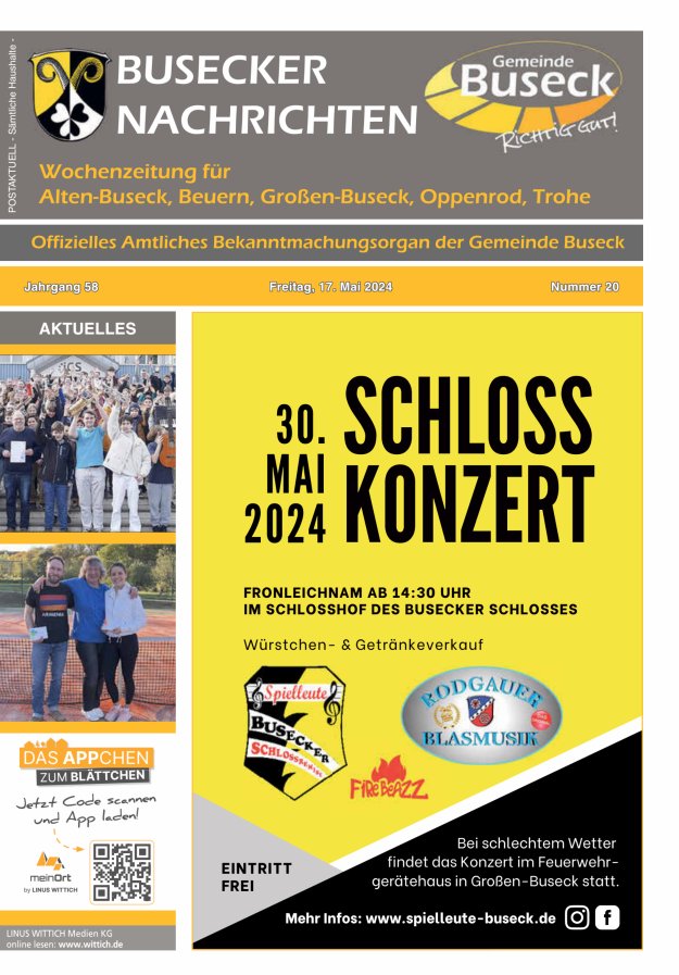 Busecker Nachrichten Titelblatt 20/2024