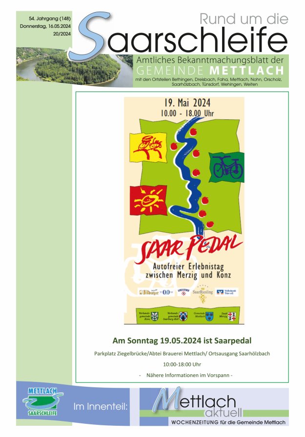 Rund um die Saarschleife Gemeinde Mettlach Titelblatt 20/2024