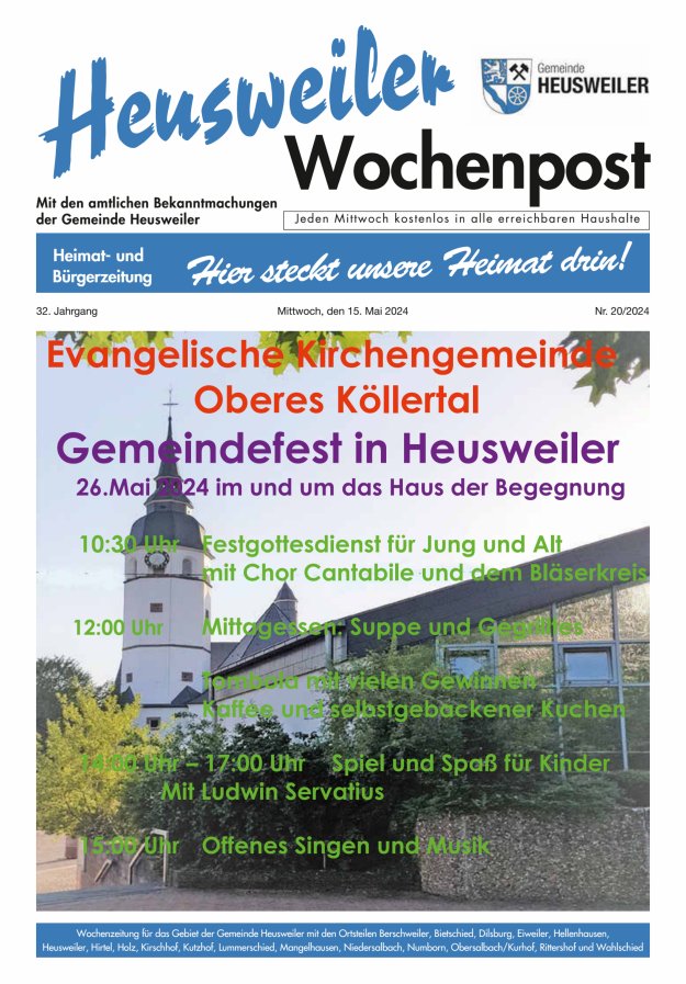 Heusweiler Wochenpost Titelblatt 20/2024