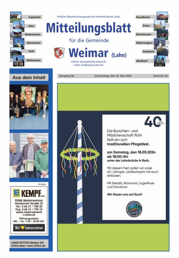 Mitteilungsblatt für die Gemeinde Weimar Titelblatt 20/2024