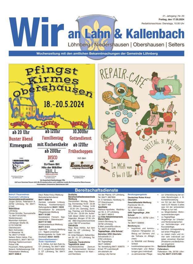 Amtliches Mitteilungsblatt der Gemeinde Löhnberg Titelblatt 20/2024