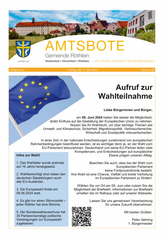 Amtsbote der Großgemeinde Röthlein Titelblatt 20/2024
