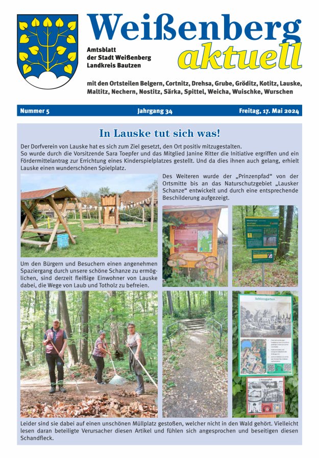 "Weißenberg aktuell" - Amtsblatt der Stadt Weißenberg Titelblatt 05/2024
