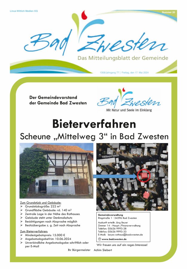 Heimatzeitung Bad Zwesten Titelblatt 20/2024