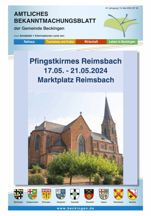 Amtsblatt Beckingen Titelblatt 20/2024