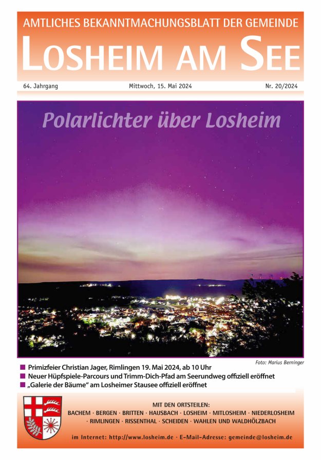 Amtliches Bekanntmachungsblatt der Gemeinde Losheim am See Titelblatt 20/2024