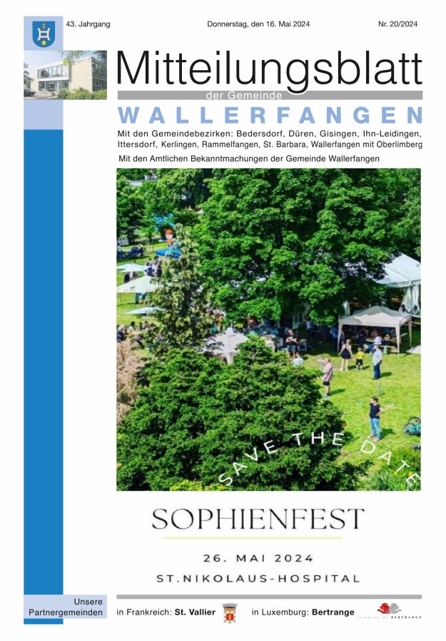 Mitteilungsblatt Gemeinde Wallerfangen Titelblatt 20/2024