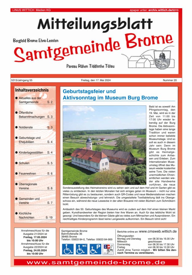 Mitteilungsblatt der Samtgemeinde Brome Titelblatt 20/2024