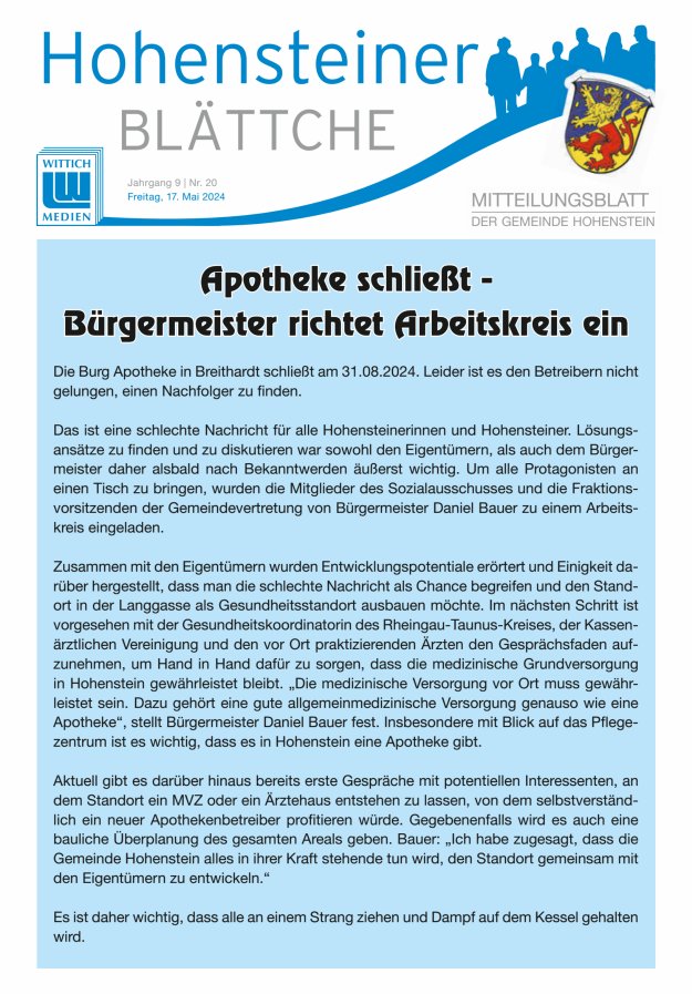 Hohensteiner Blättche Titelblatt 20/2024