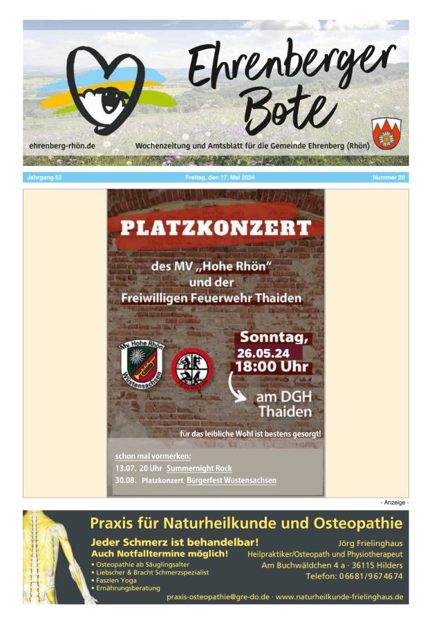 Ehrenberger Bote Titelblatt 20/2024