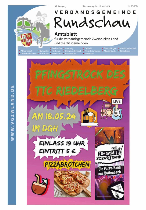 Verbandsgemeinde Rundschau Zweibrücken-Land Titelblatt 20/2024