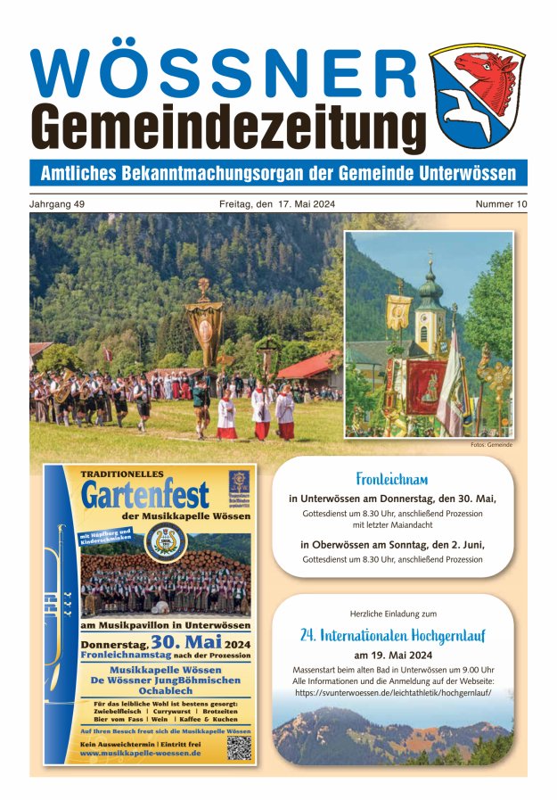 Wössner Gemeindezeitung Amtliches Bekanntmachungsorgan der Gemeinde Unterwössen Titelblatt 10/2024