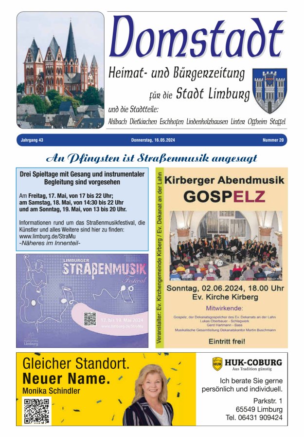 Domstadt - Heimat- und Bürgerzeitung für die Stadt Limburg Titelblatt 20/2024