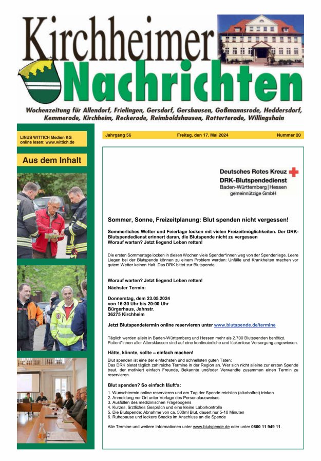 Kirchheimer Nachrichten Titelblatt 20/2024
