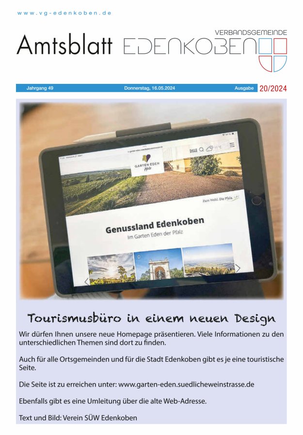 Amtsblatt VG Edenkoben Titelblatt 20/2024