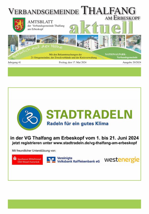 Thalfang aktuell - Amtsblatt VG Thalfang Titelblatt 20/2024