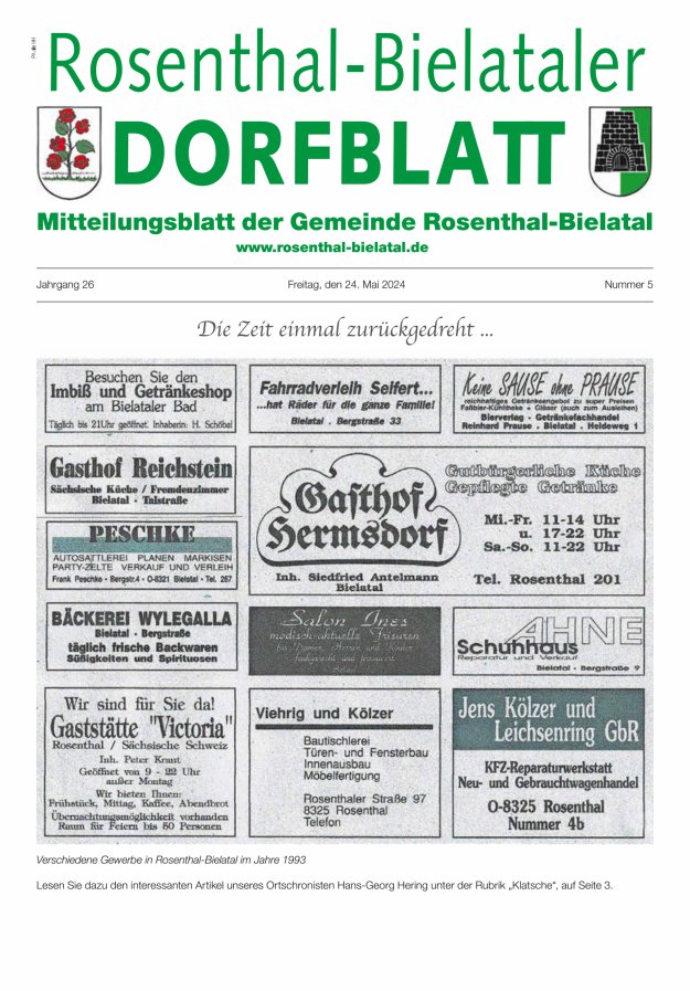 Rosenthal-Bielataler Dorfblatt Titelblatt 05/2024