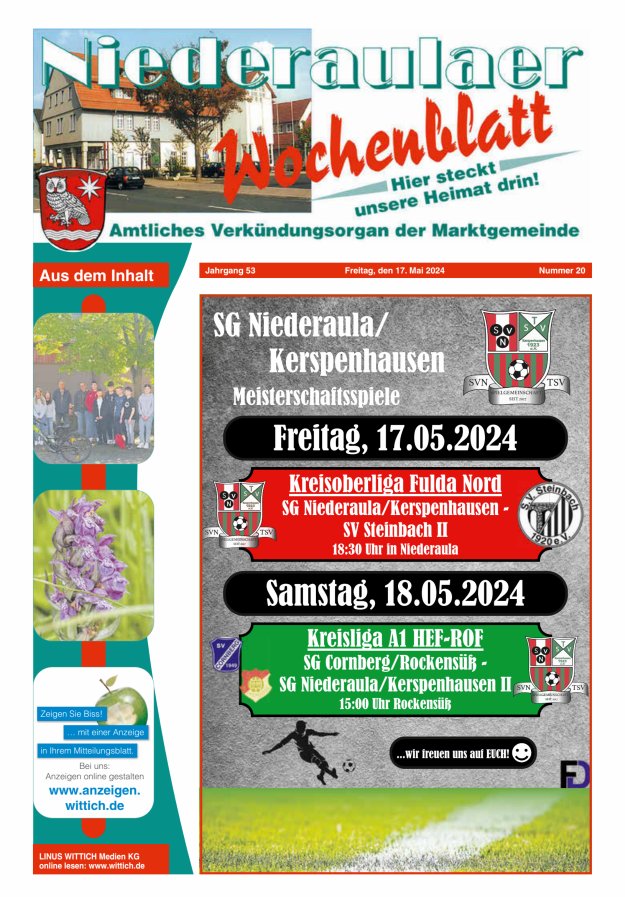 Niederaulaer Wochenblatt Titelblatt 20/2024