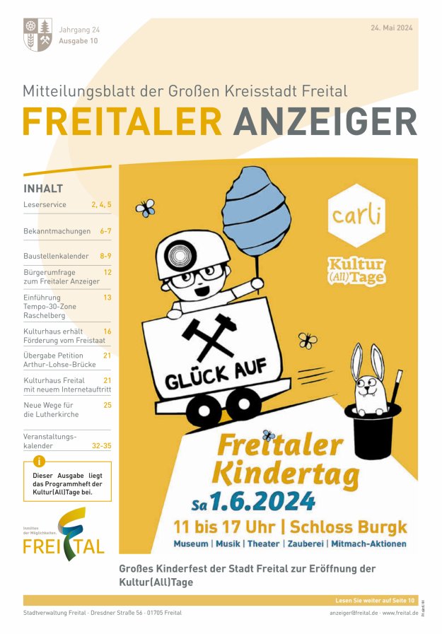Freitaler Anzeiger - Amtsblatt der Großen Kreisstadt Freital Titelblatt 10/2024