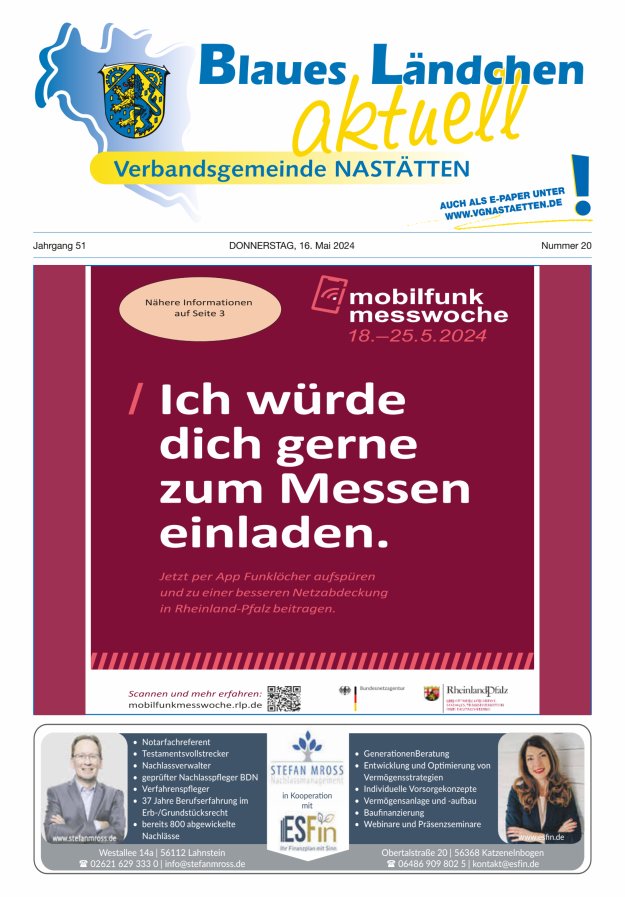 Blaues Ländchen aktuell - Heimat- u Bürgerzeitung VG Nastätten Titelblatt 20/2024