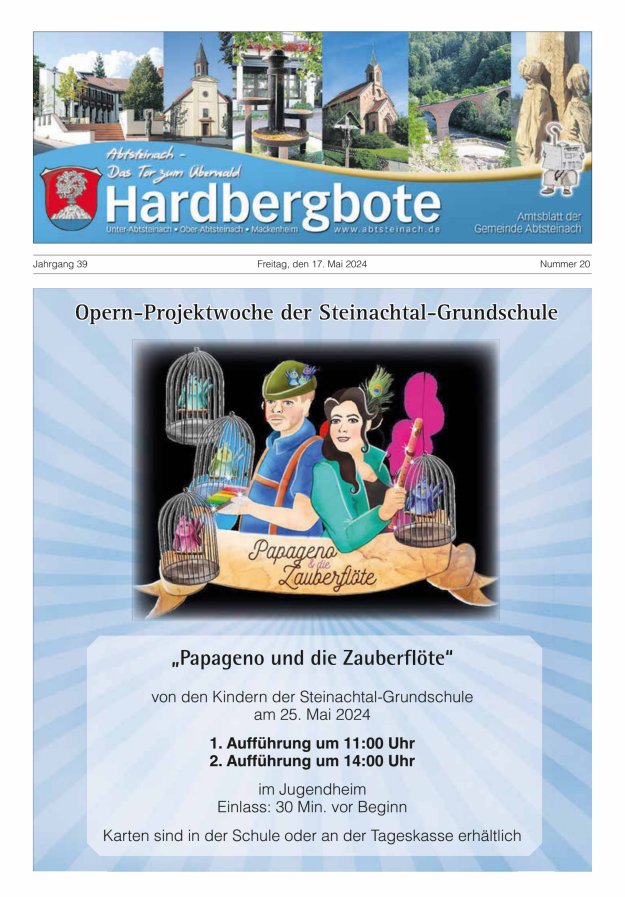 Hardbergbote - Mitteilungsblatt der Gemeinde Abtsteinach Titelblatt 20/2024