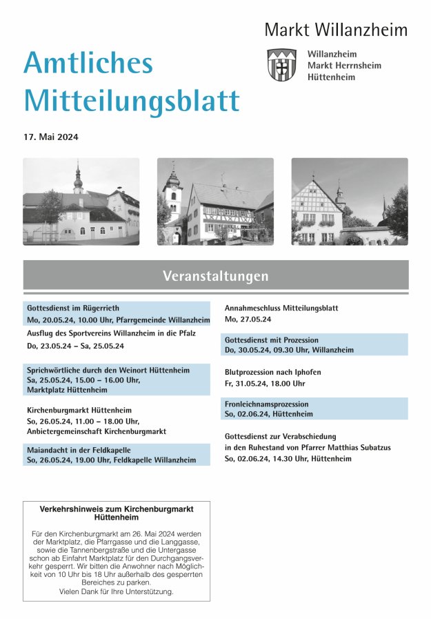 Amtliches Mitteilungsblatt des Marktes Willanzheim Titelblatt 10/2024