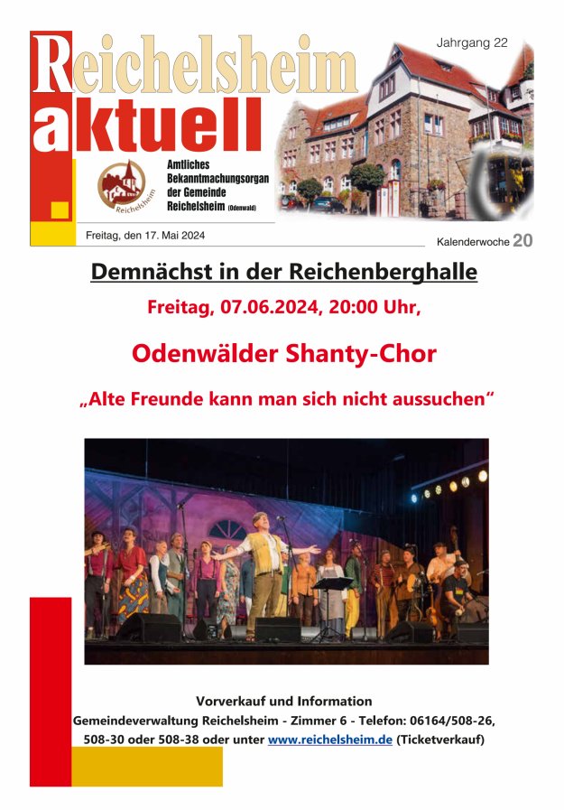 Reichelsheim aktuell - Amtsblatt der Gemeinde Reichelsheim(Odenwald) Titelblatt 20/2024