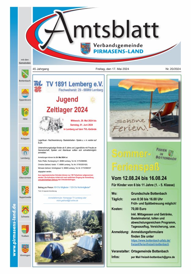 Amtsblatt VG Pirmasens-Land Titelblatt 20/2024