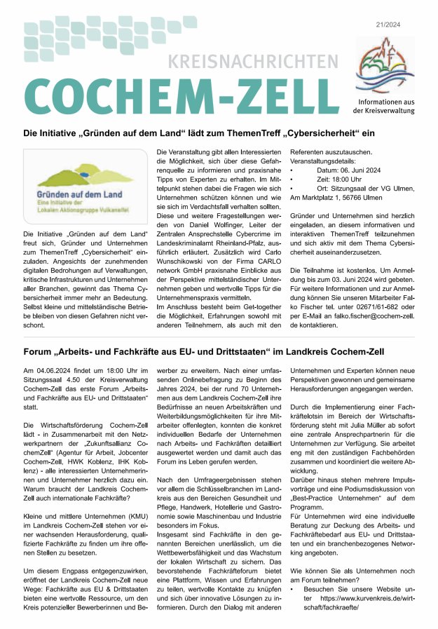 Kreisnachrichten Cochem-Zell Titelblatt 21/2024