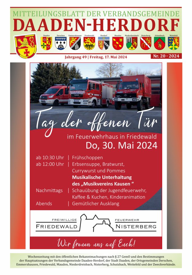 Mitteilungsblatt der Verbandsgemeinde Daaden-Herdorf Titelblatt 20/2024