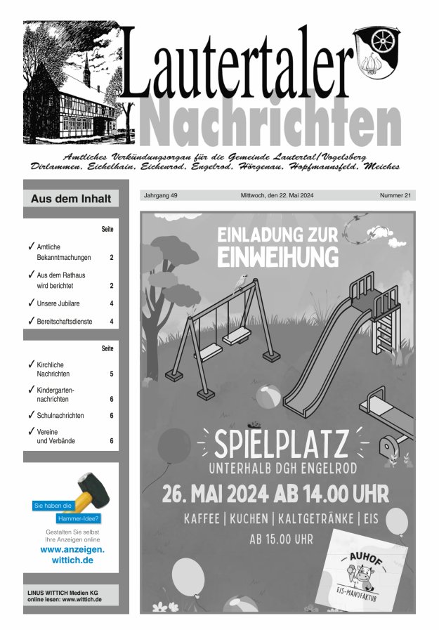 Lautertaler Nachrichten Titelblatt 21/2024