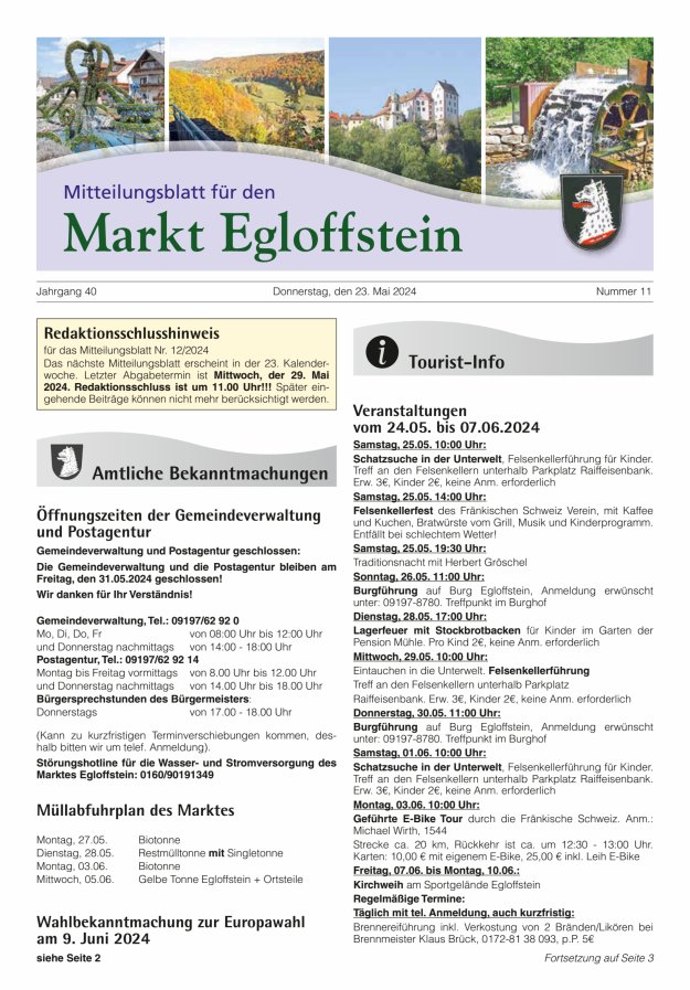 Mitteilungsblatt für den Markt Egloffstein Titelblatt 11/2024