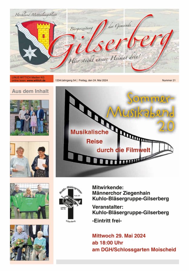 Hochland Mitteilungsblatt Gilserberg Titelblatt 21/2024