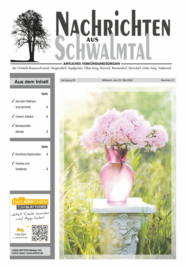 Nachrichten aus Schwalmtal Titelblatt 21/2024