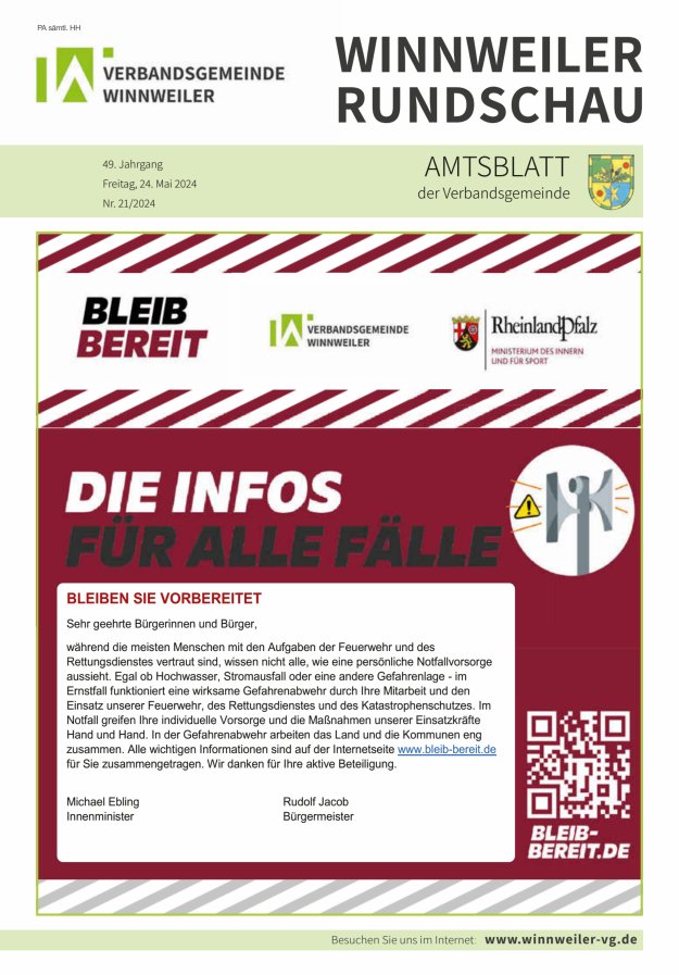 Winnweiler Rundschau Titelblatt 21/2024