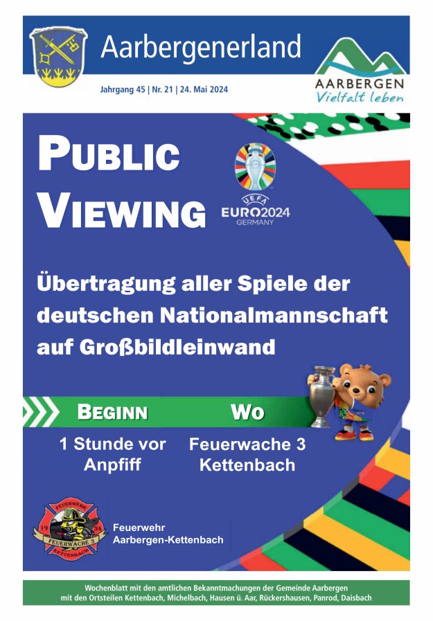 Aarbergenerland - Wochenblatt mit den amtlichen Bekanntmachungen Titelblatt 21/2024