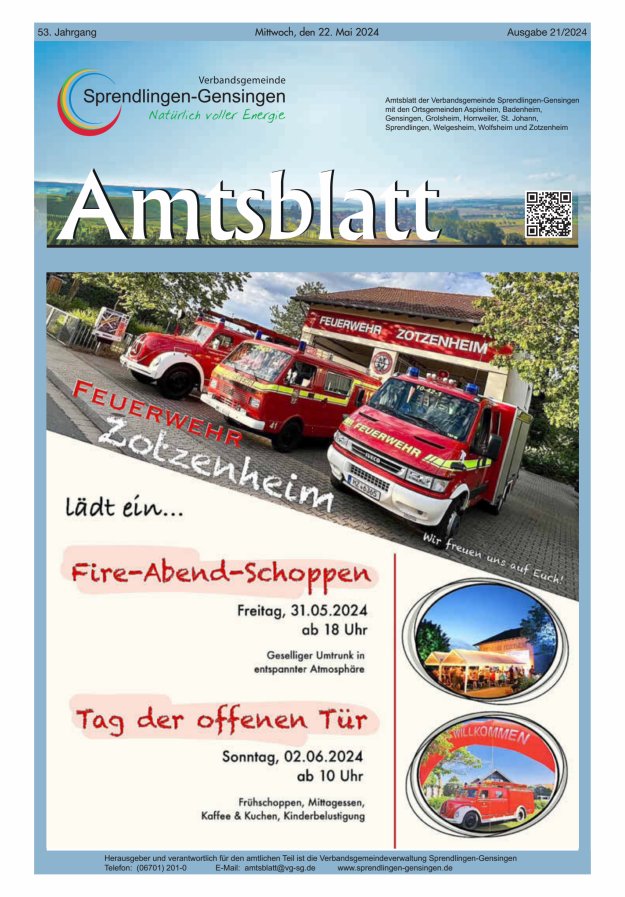 Amtsblatt VG Sprendlingen-Gensingen Titelblatt 21/2024