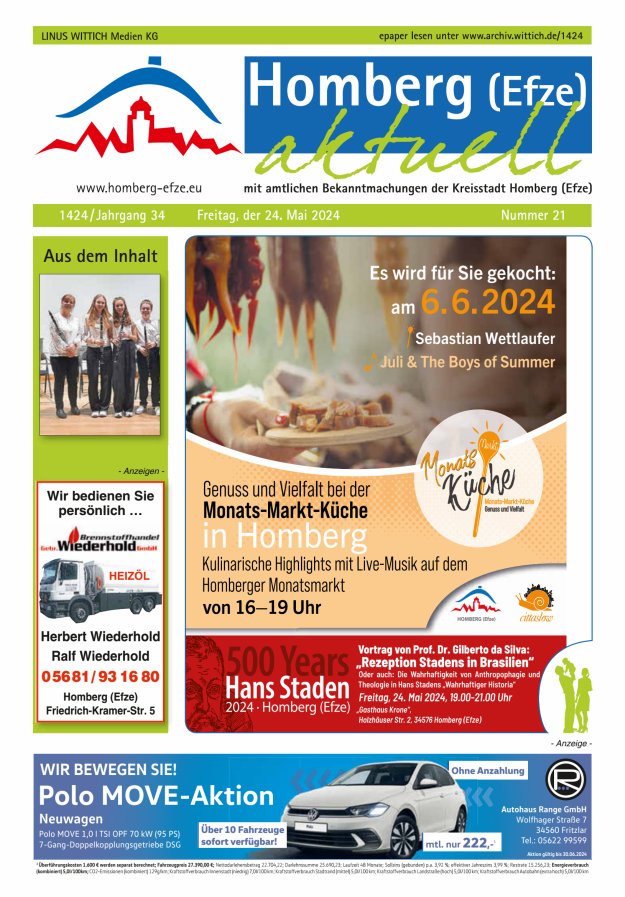 Homberg Efze aktuell Titelblatt 21/2024