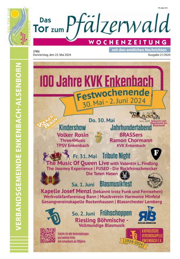 Das Tor zum Pfälzer Wald - VG Enkenbach-Alsenborn Titelblatt 21/2024