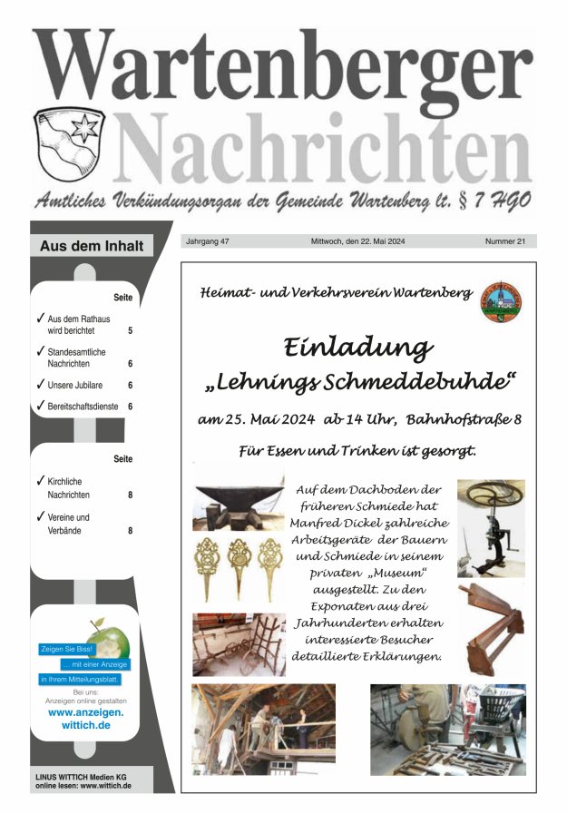 Wartenberger Nachrichten Titelblatt 21/2024