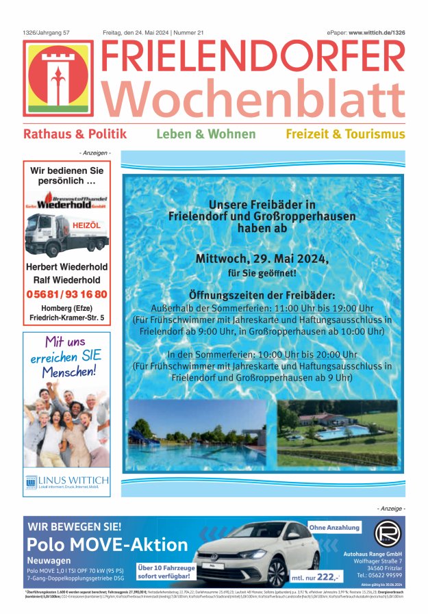 Frielendorfer Wochenblatt Titelblatt 21/2024