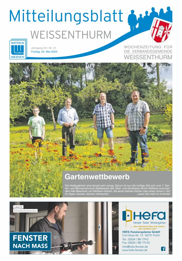Mitteilungsblatt für den Bereich der Verbandsgemeinde Weißenthurm Titelblatt 21/2024