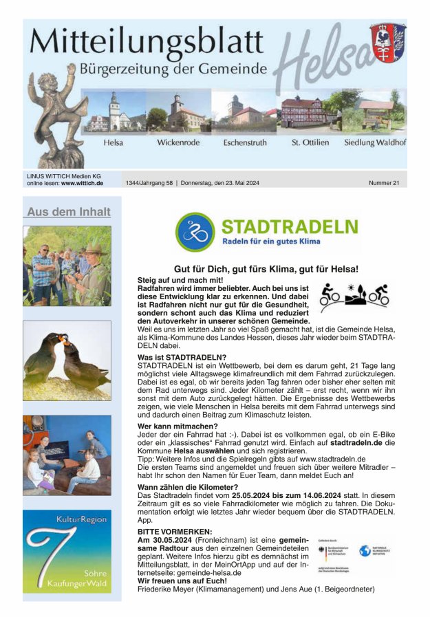 Mitteilungsblatt Helsa Titelblatt 21/2024