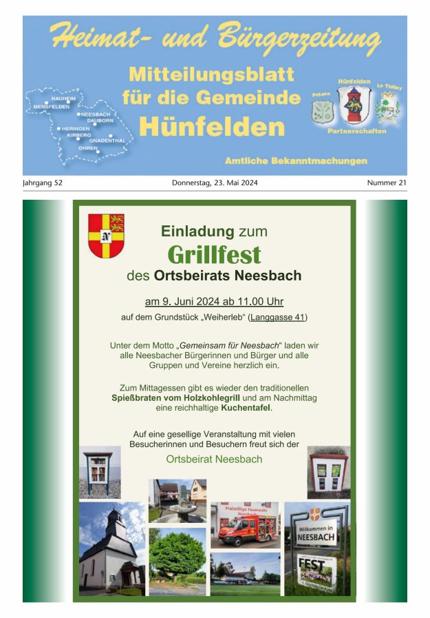 Mitteilungsblatt für die Gemeinde Hünfelden Titelblatt 21/2024