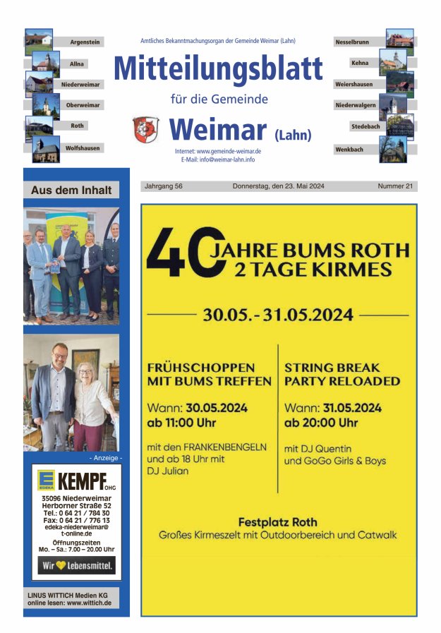 Mitteilungsblatt für die Gemeinde Weimar Titelblatt 21/2024